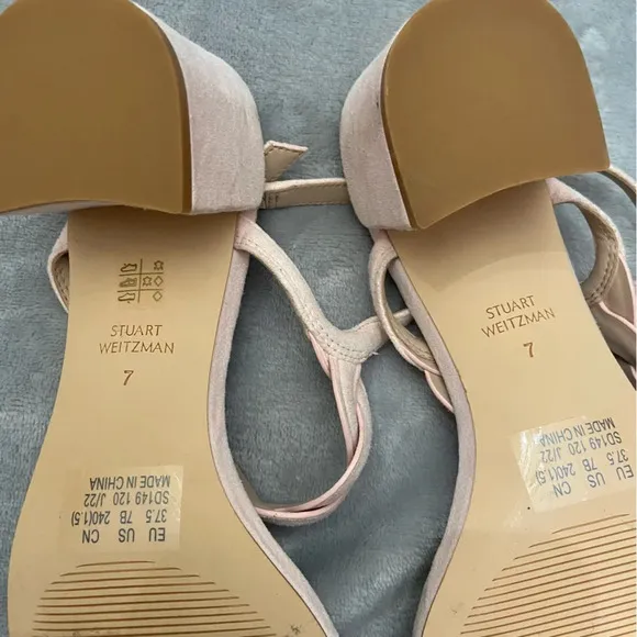 Stuart Weitzman Twistie Pink Suede Block Heel Ankle Strap Sandals Size 7B