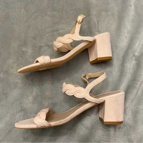 Stuart Weitzman Twistie Pink Suede Block Heel Ankle Strap Sandals Size 7B