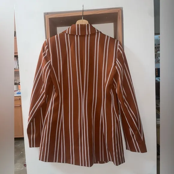 Suit Set: Women's Double Breasted Striped Blazer &amp; Wide Leg Pinstripe Brown NWOT
