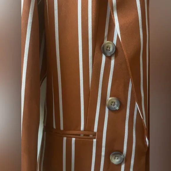 Suit Set: Women's Double Breasted Striped Blazer &amp; Wide Leg Pinstripe Brown NWOT