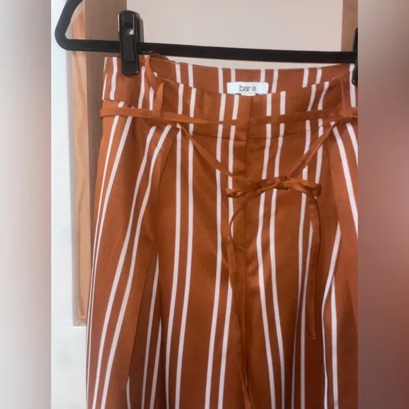 Suit Set: Women's Double Breasted Striped Blazer &amp; Wide Leg Pinstripe Brown NWOT