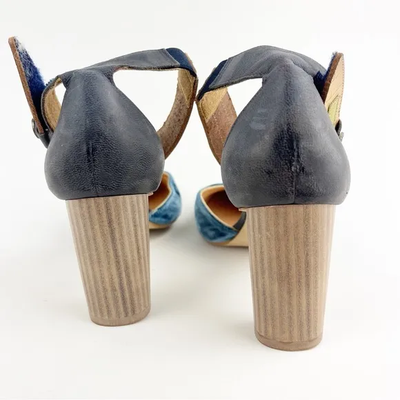 Sundance Aurora Blue Velvet Ankle Strap Heels Size 39 8.5