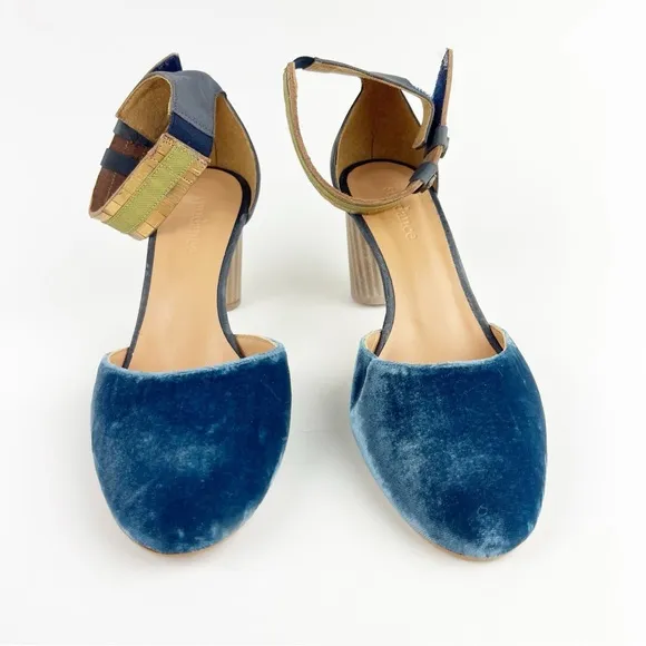 Sundance Aurora Blue Velvet Ankle Strap Heels Size 39 8.5