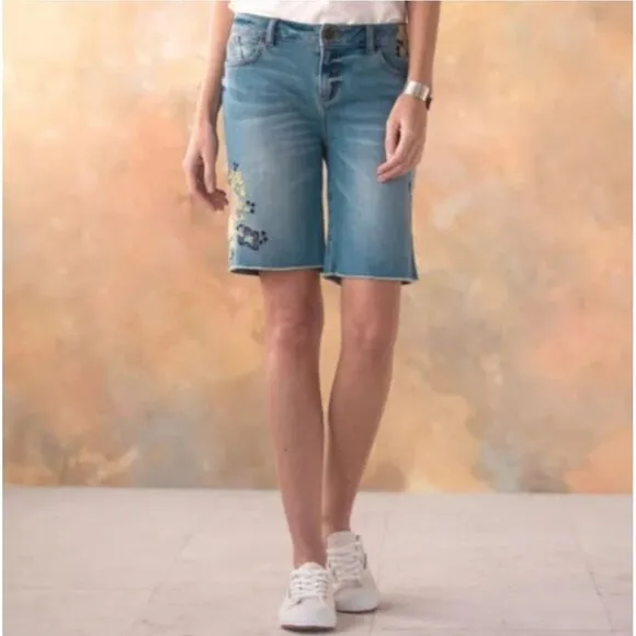 Sundance Embroidered Magnolia Fit Denim Shorts Women's 27 Bermuda