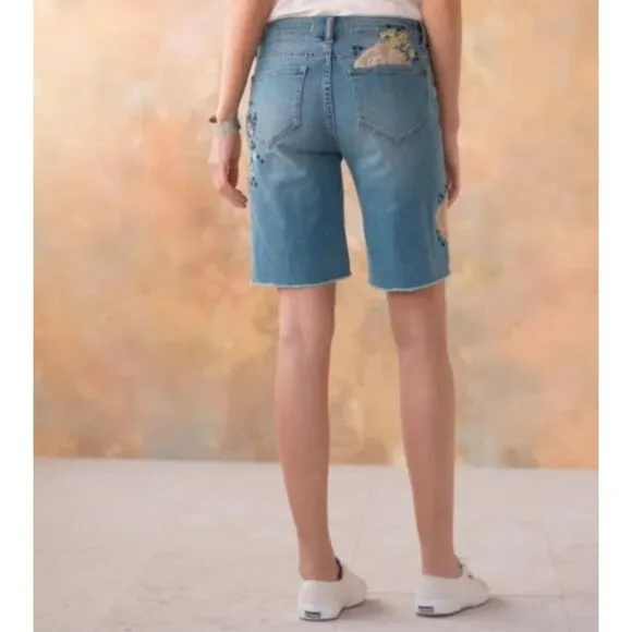 Sundance Embroidered Magnolia Fit Denim Shorts Women's 27 Bermuda