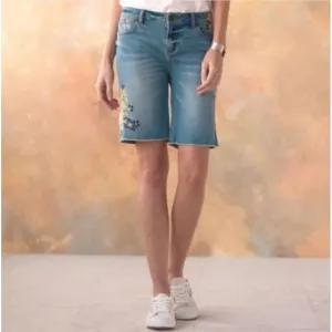 Sundance Embroidered Magnolia Fit Denim Shorts Women's 27 Bermuda
