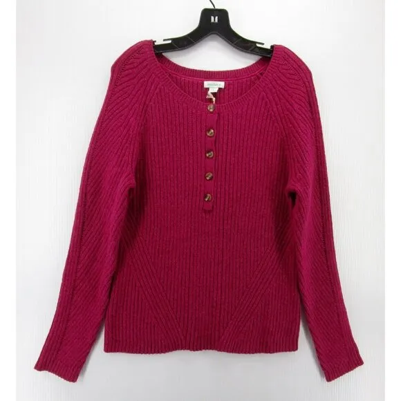 Sundance Sweater Large Silk Blend Pullover Henley Ribbed Knit NEW