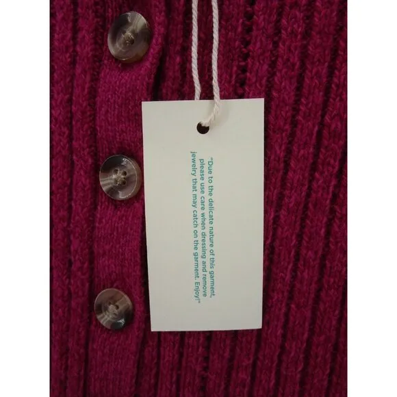 Sundance Sweater Large Silk Blend Pullover Henley Ribbed Knit NEW