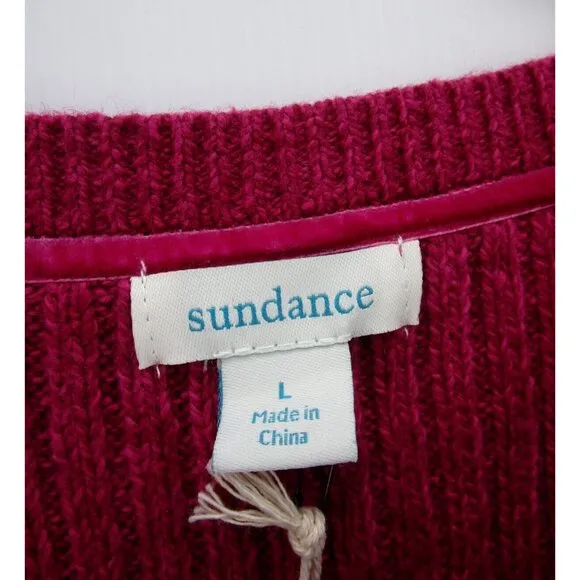 Sundance Sweater Large Silk Blend Pullover Henley Ribbed Knit NEW