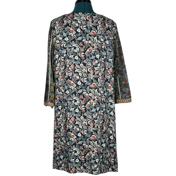 Sundance Sweet Whispers Boho Mini Dress Floral Mixed Print 3/4 Sleeve V-Neck