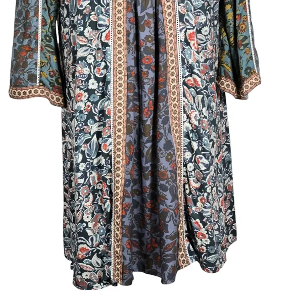 Sundance Sweet Whispers Boho Mini Dress Floral Mixed Print 3/4 Sleeve V-Neck