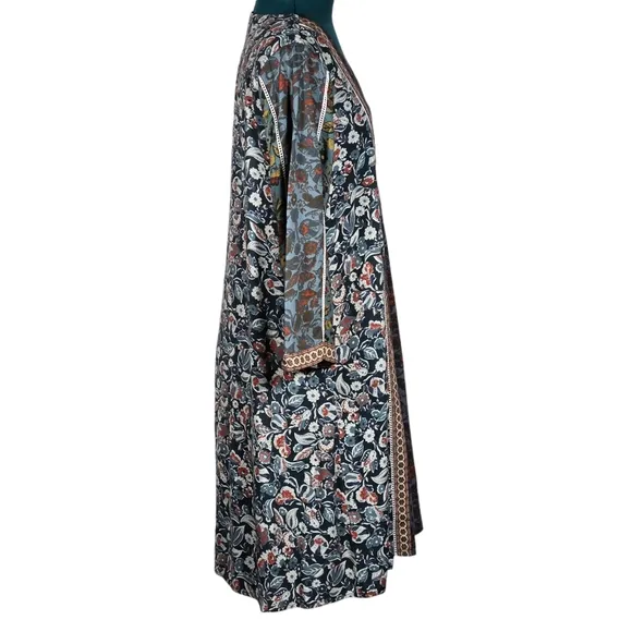Sundance Sweet Whispers Boho Mini Dress Floral Mixed Print 3/4 Sleeve V-Neck