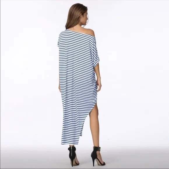 Super Sexy Black&amp;White Striped Slouchy Maxi Dress