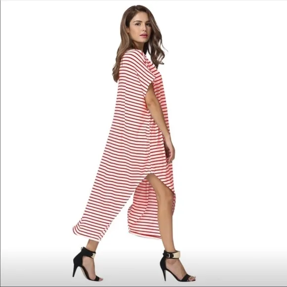 Super Sexy Black&amp;White Striped Slouchy Maxi Dress