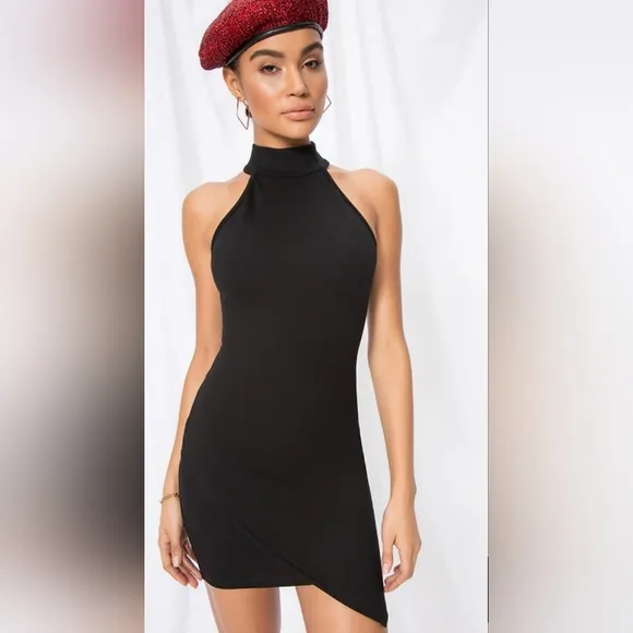 Superdown Tegan Black Wrap Mini Dress Stretch Sleeveless Bodycon Size Large