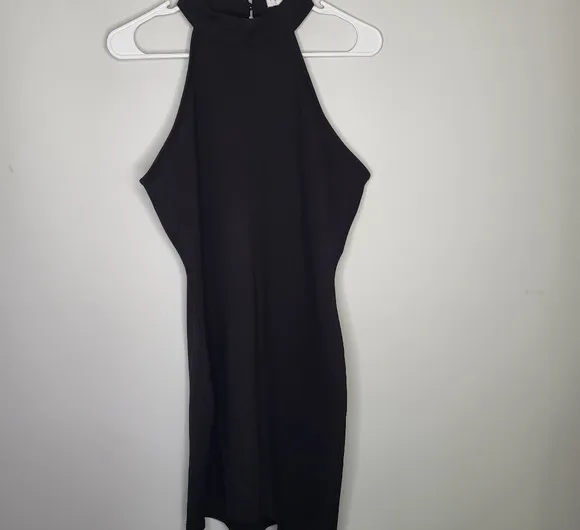 Superdown Tegan Black Wrap Mini Dress Stretch Sleeveless Bodycon Size Large