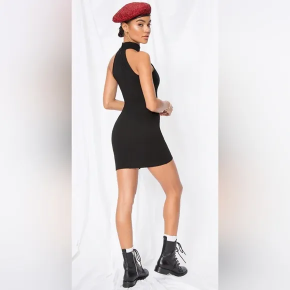 Superdown Tegan Black Wrap Mini Dress Stretch Sleeveless Bodycon Size Large