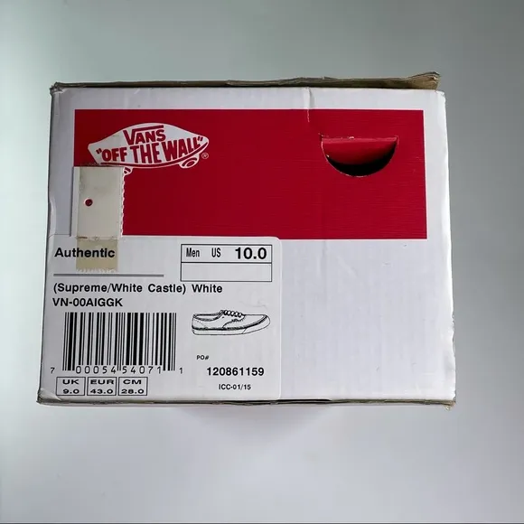 Supreme Vans White Castle Mens Size 10 Lace up Sneakers Shoes