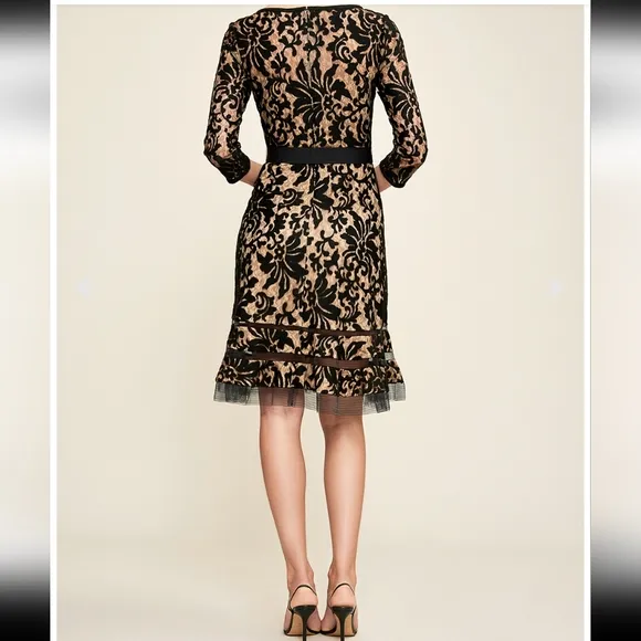 Tadashi Shoji Women's Dress Black Lace Cocktail 3/4 Sleeve Elegant Plus Size 16