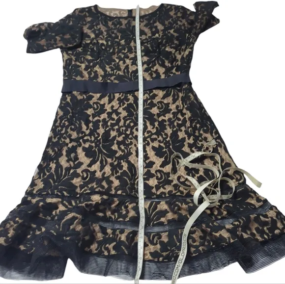 Tadashi Shoji Women's Dress Black Lace Cocktail 3/4 Sleeve Elegant Plus Size 16