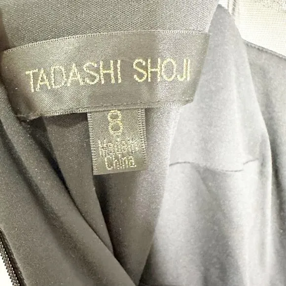 Tadashi Shoji Womens Dress Short Sleeve Embroidered Geometric Black Whi Size 8