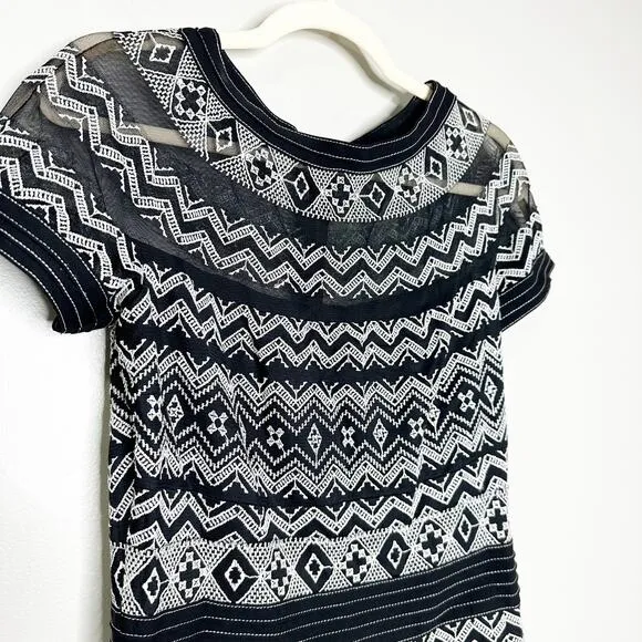 Tadashi Shoji Womens Dress Short Sleeve Embroidered Geometric Black Whi Size 8