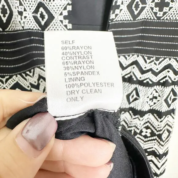 Tadashi Shoji Womens Dress Short Sleeve Embroidered Geometric Black Whi Size 8