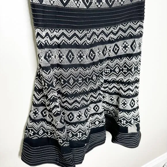 Tadashi Shoji Womens Dress Short Sleeve Embroidered Geometric Black Whi Size 8