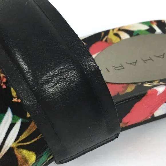 TAHARI Slide Sandals Leather Floral 2 Strap Playful Open Toe Slip On Shoe Size 6