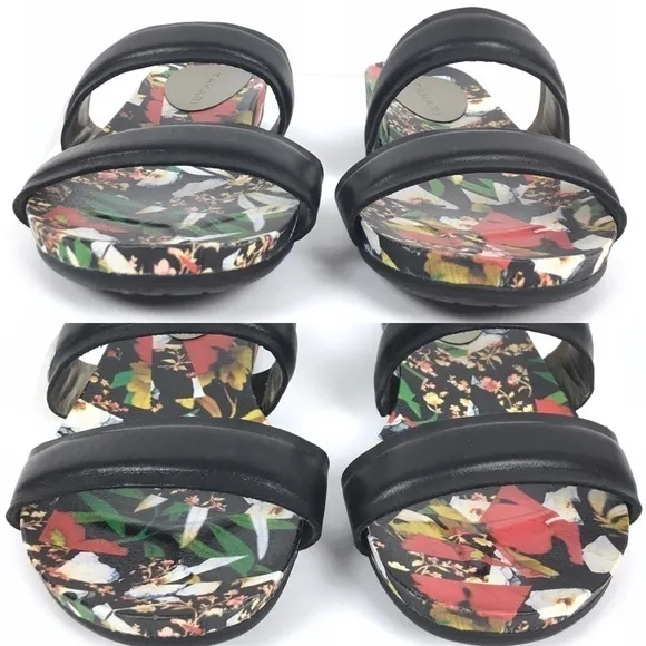 TAHARI Slide Sandals Leather Floral 2 Strap Playful Open Toe Slip On Shoe Size 6