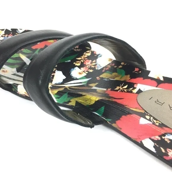 TAHARI Slide Sandals Leather Floral 2 Strap Playful Open Toe Slip On Shoe Size 6