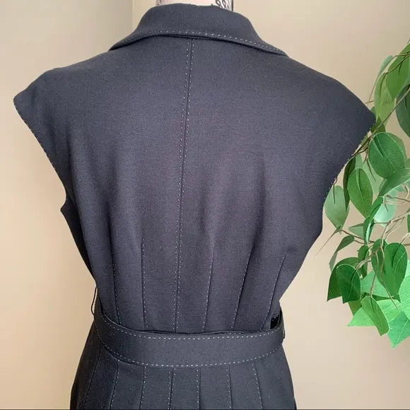 Talbots Belted Button Down Cap Sleeve Dress Black Sz P8