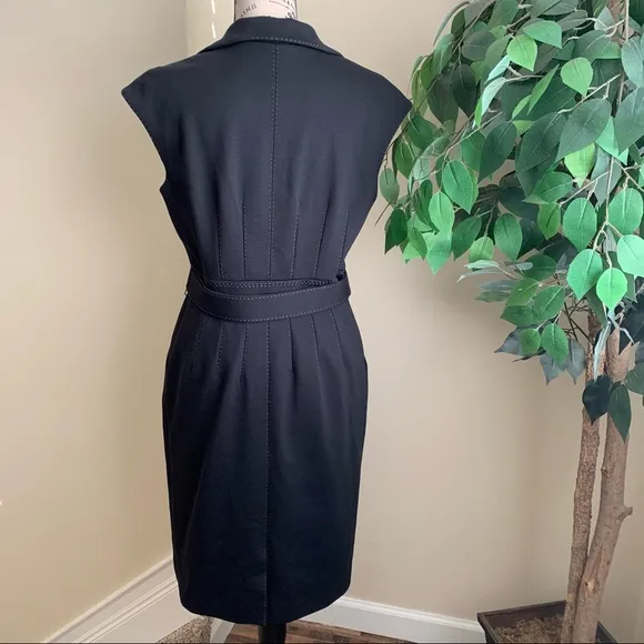 Talbots Belted Button Down Cap Sleeve Dress Black Sz P8