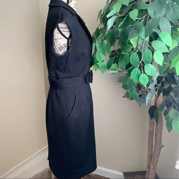 Talbots Belted Button Down Cap Sleeve Dress Black Sz P8