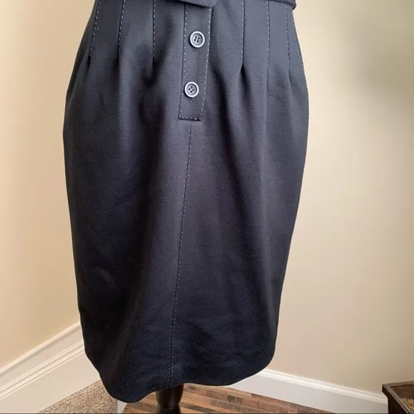 Talbots Belted Button Down Cap Sleeve Dress Black Sz P8