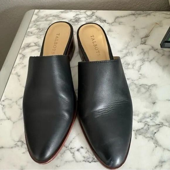 Talbots Black Leather Mules – Size 7.5 – Classic Slip-On Style