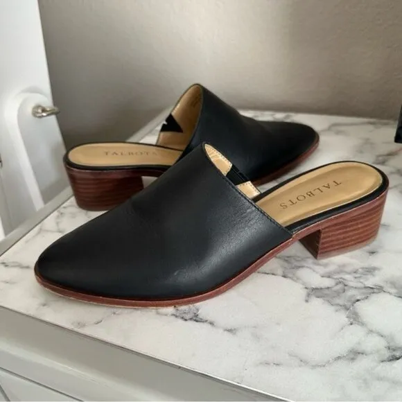 Talbots Black Leather Mules – Size 7.5 – Classic Slip-On Style