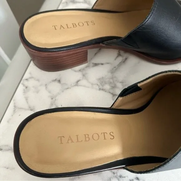 Talbots Black Leather Mules – Size 7.5 – Classic Slip-On Style