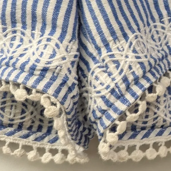 Talbots Striped Linen Embroidered Shorts Drawstring Waist Beachy Coquette MP