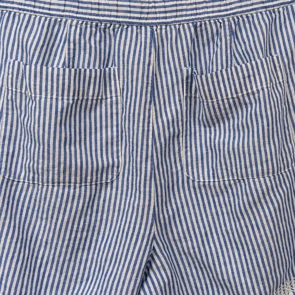 Talbots Striped Linen Embroidered Shorts Drawstring Waist Beachy Coquette MP