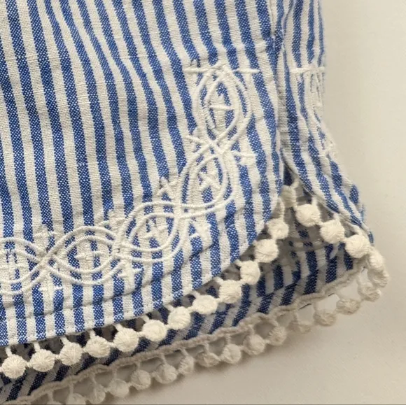 Talbots Striped Linen Embroidered Shorts Drawstring Waist Beachy Coquette MP