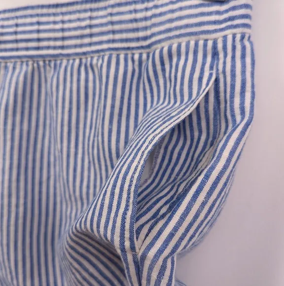 Talbots Striped Linen Embroidered Shorts Drawstring Waist Beachy Coquette MP