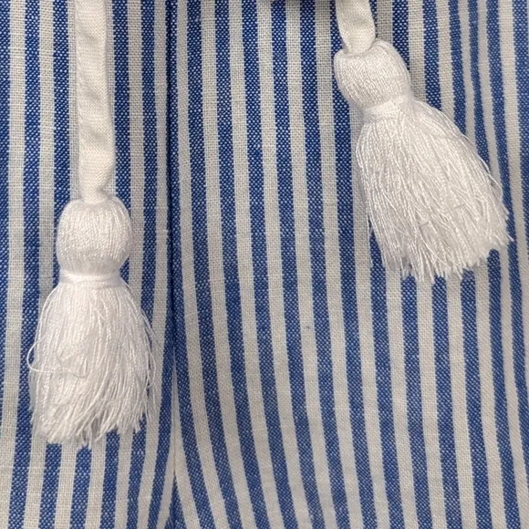 Talbots Striped Linen Embroidered Shorts Drawstring Waist Beachy Coquette MP
