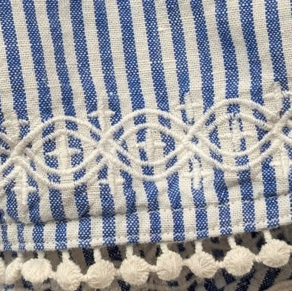 Talbots Striped Linen Embroidered Shorts Drawstring Waist Beachy Coquette MP