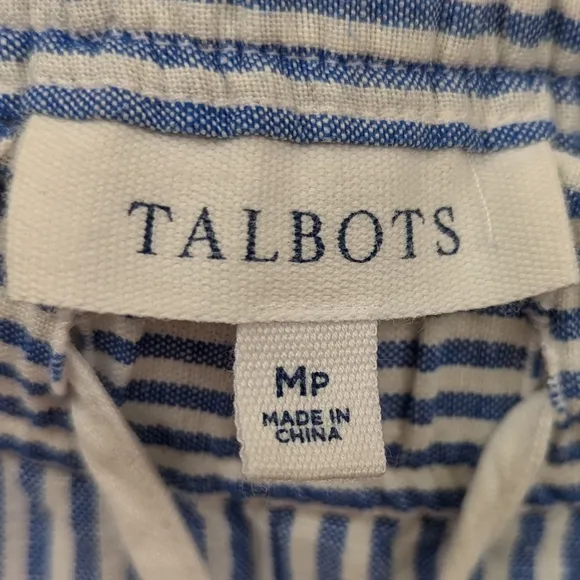 Talbots Striped Linen Embroidered Shorts Drawstring Waist Beachy Coquette MP