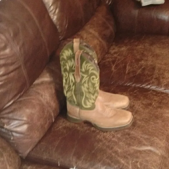 Tan and Green Western Boots