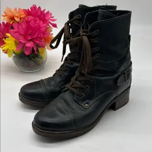 Taos Crave Dark Green Combat Moto Boots with Distressed Leather Size 40 BAB7923J