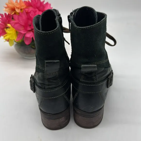 Taos Crave Dark Green Combat Moto Boots with Distressed Leather Size 40 BAB7923J