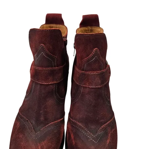 Taos Footwear Howdy Rugged Coastal Cow Girl Maroon Ankle Boots Chunky Heel