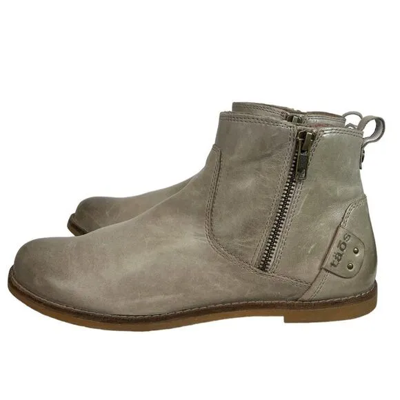 Taos Footwear Double Time Gray Sand Leather Ankle Boots Double Zippers Size 7M